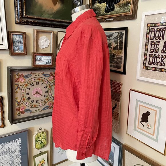 Liz Claiborne Lizsport Womens Red Button-Up Long Sleeve Shirt L - Picture 3 of 6